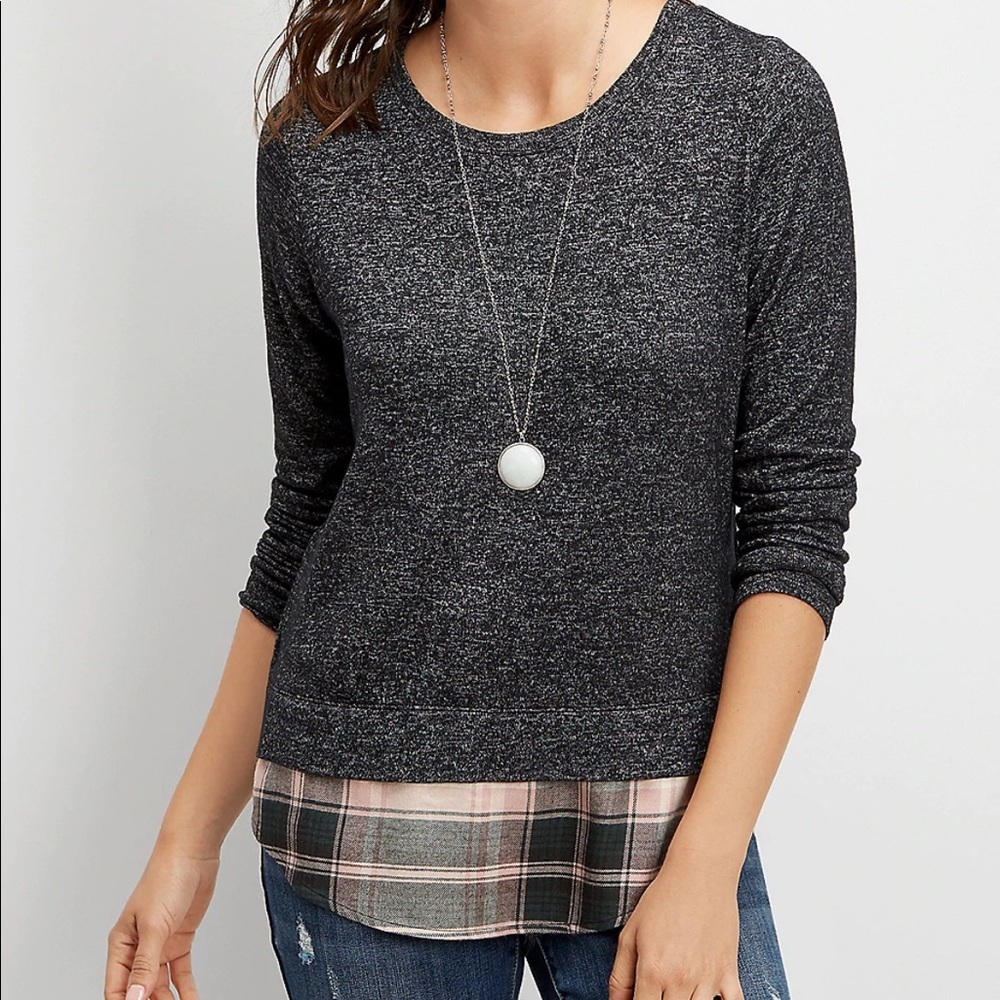 Maurices Plaid Lace Up Top Medium